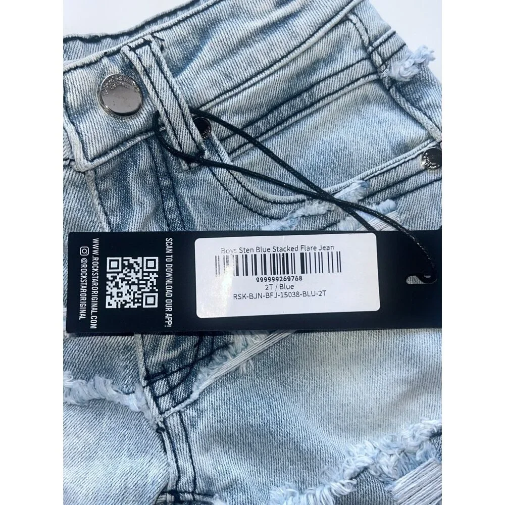 Boys Rockstar Original 2T Blue Sten Stacked Flare Jeans Distressed Denim